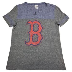 Red Sox Baseball T Shirt Women's XL 5th & Ocean Gray Blue V Neck Short Sleeve